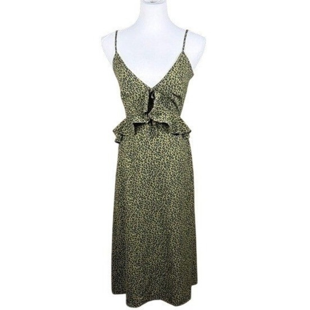 Jun & Ivy Olive Green Leopard Print Cutout Peplum Midi Dress 26S704BVYD Mens M
